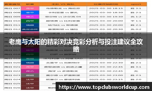 老鹰与太阳的精彩对决竞彩分析与投注建议全攻略